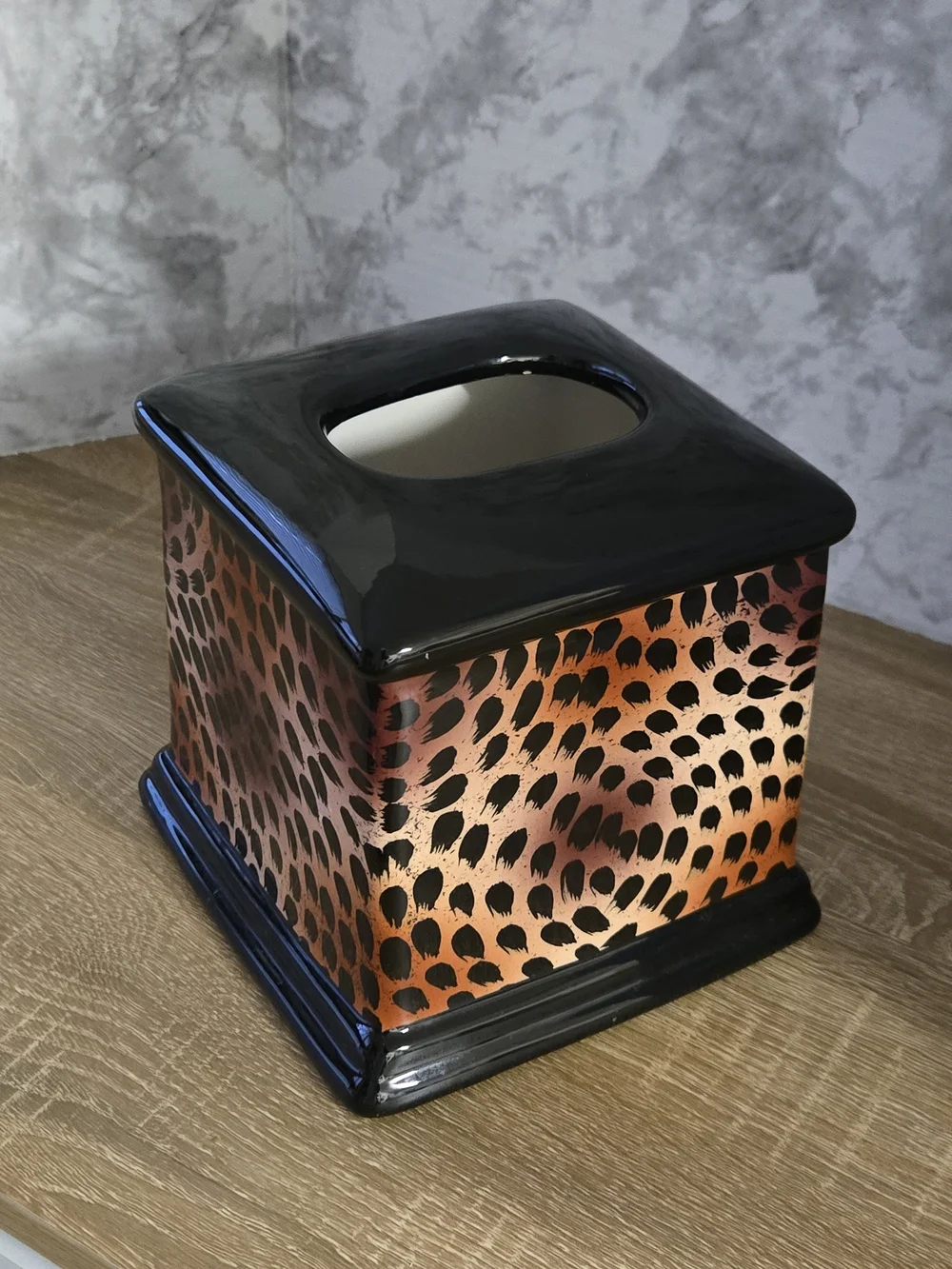Ceramic Animal Print Square Tissue Box Cover - Black & Copper